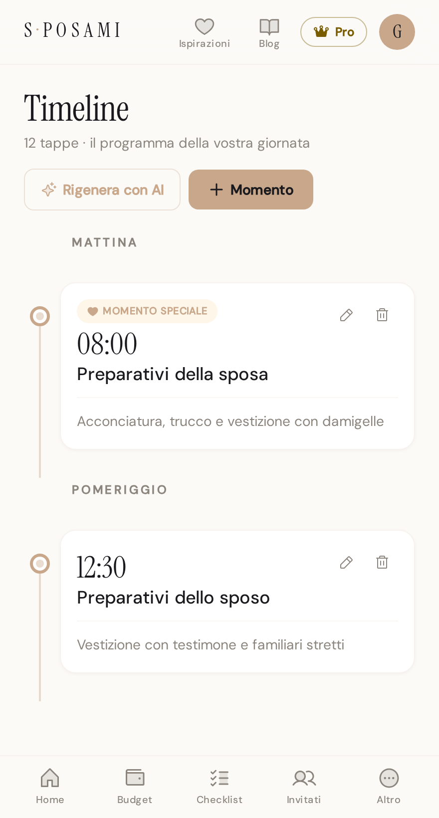 Timeline del giorno di Sposami, momento per momento